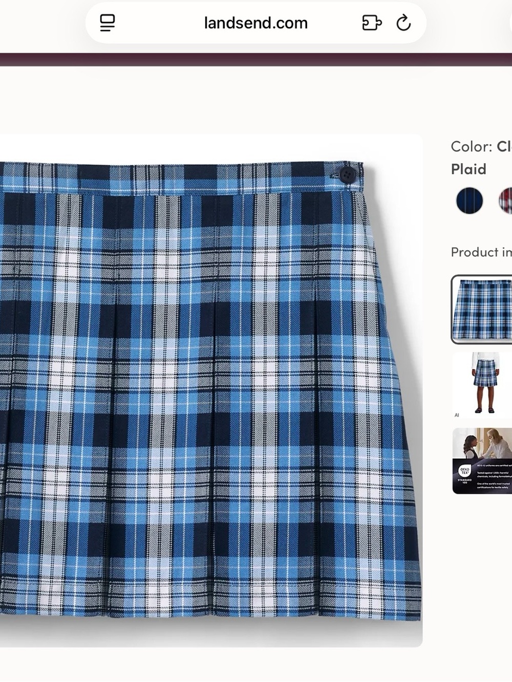 Lands' End Blue and White Plaid Pleated Mini Skirt